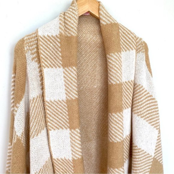 Pink  Lily cardigan with waterfall front, plaid - Picture 3 of 11